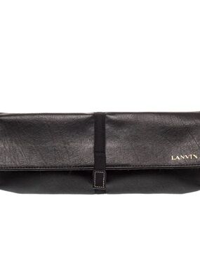 Lanvin Black Leather Roll Toiletry Bag with Gold Logo